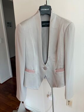 Emporio Armani Light Gray Blazer with Pink Pocket Trim